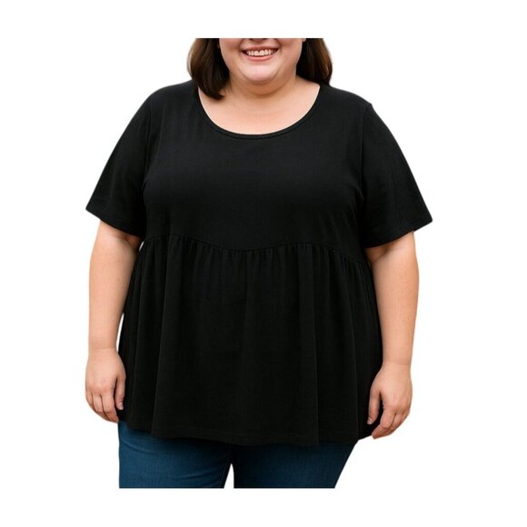 Emery Rose Black Flowy Short Sleeve Peplum Tunic Top Plus Size 3XL - Picture 1 of 8